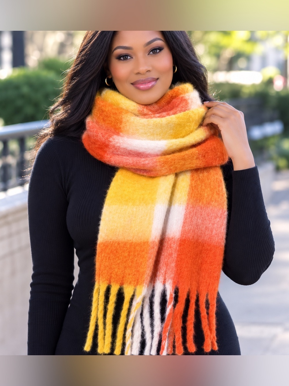 Vibrant Red, White & Yellow Mohair Scarf – 82.7x15.7 in